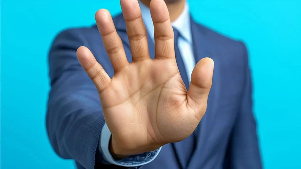 businessman gesturing stop with open hand 1